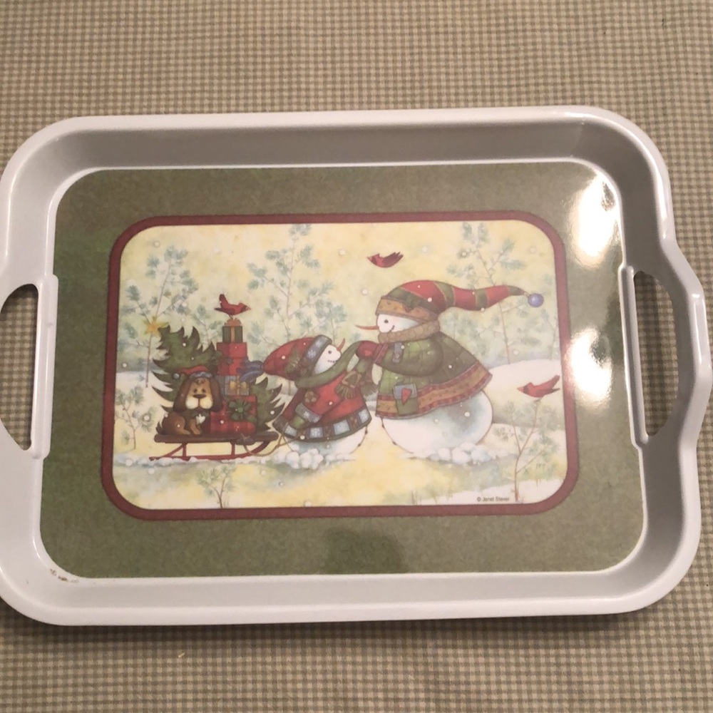 Rare Vintage Janet Stever snowmen melamine tray collectable artwork - #OS021